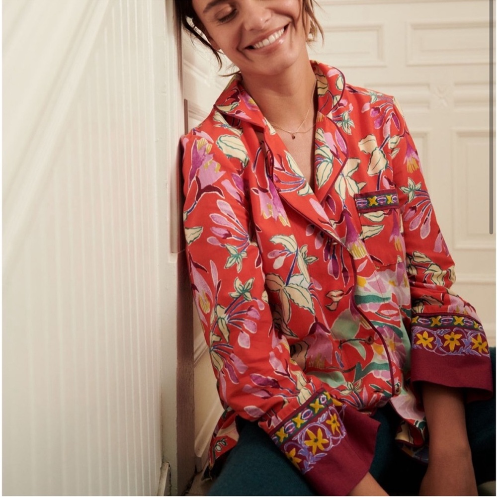 Anthropologie Floral Pajama Top - Red and Purple